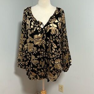 Black and gold large floral print top